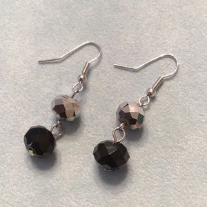Silver black drop earrings